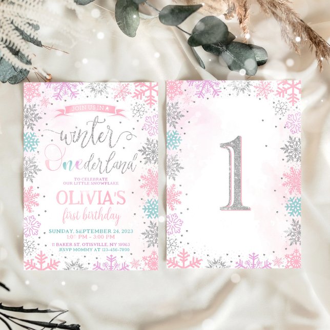 Winter Onederland Girl 1er Anniversaire Invitation (Créateur téléchargé)