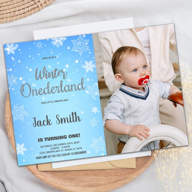 Winter ONEderland Invitations Silver Black Photo (Winter ONEderland Invitations Silver Black Photo)