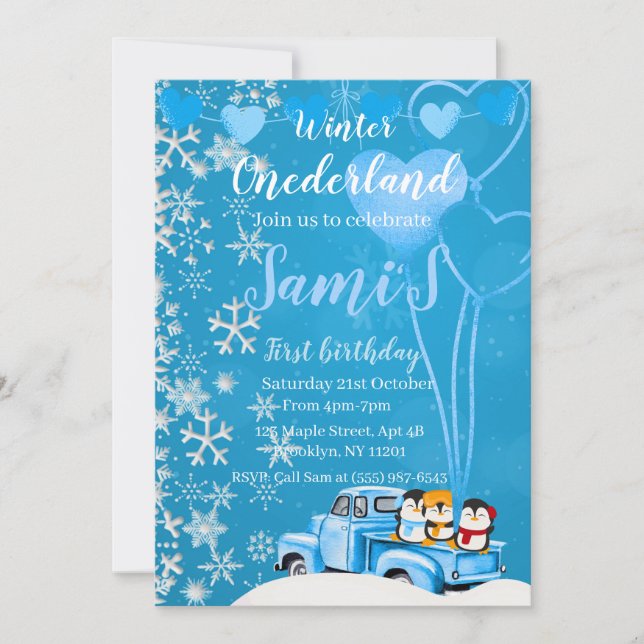 Winter Onederland premier Anniversaire Invitation (Devant)