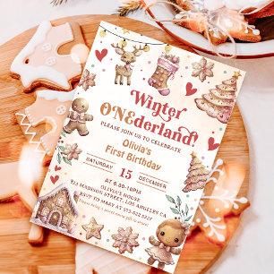 Winter Onederland Rose Noël Cookie Invitation