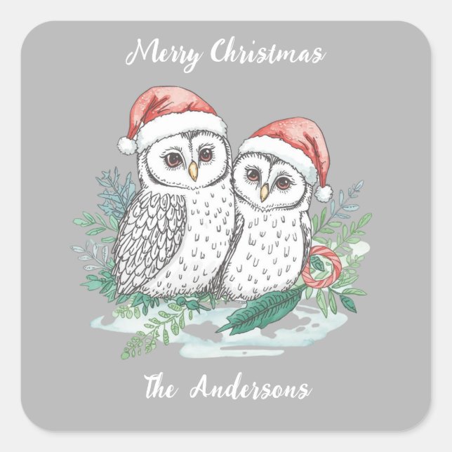 Winter Owl Christmas Sticker – Woodland Forest Owl (Devant)
