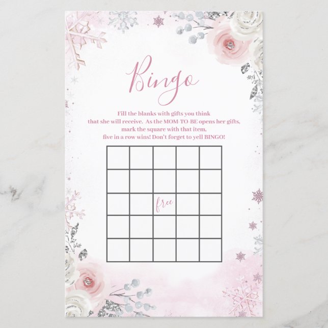 Winter Pastel Pink Snowflake Sleigh Bingo Game (Devant)