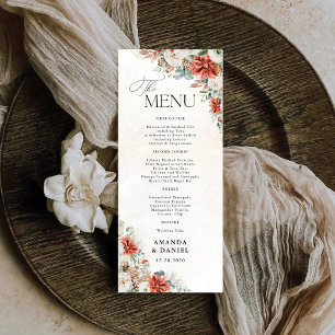 Winter Red Greenery Pinecone Menu Mariage