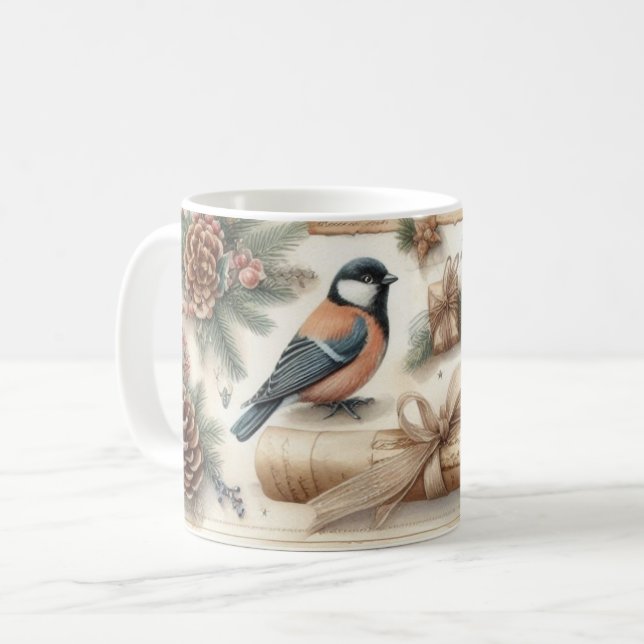 Winter Robin & Scroll: Vintage Christmas Mug (Devant gauche)