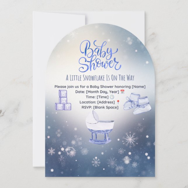 Winter Snowflake Baby Shower Invitation (Devant)