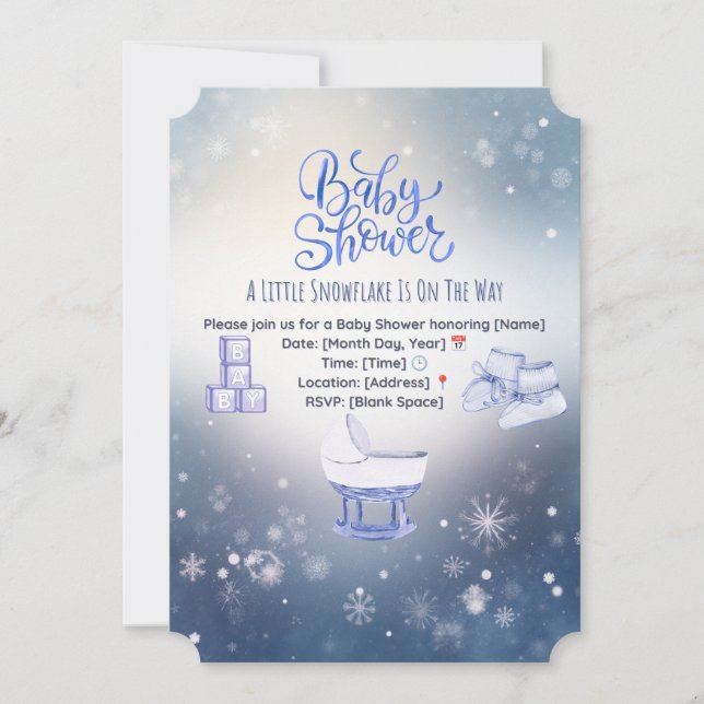 Winter Snowflake Baby Shower Invitation (Devant)