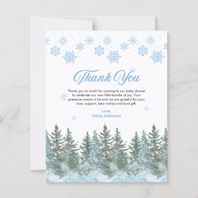 Winter Snowflakes Baby Shower Thank You Card (Devant)