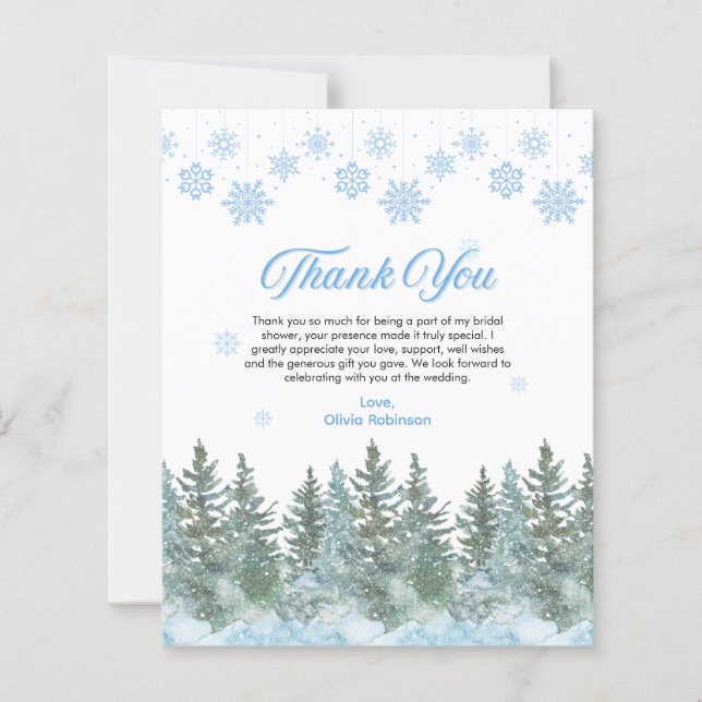 Winter Snowflakes Bridal Shower Thank You Card (Devant)