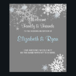 Winter, Snowflakes, Custom Wedding Welcome Poster<br><div class="desc">Elegant gray background with pretty snowflakes. Elegant poster to place at the entrance of your reception, or select a smaller size to place on each table. Create your own Welcome sign for your family and friends by personalizing text and font. Add a little glits and glam by dabbing white glue...</div>