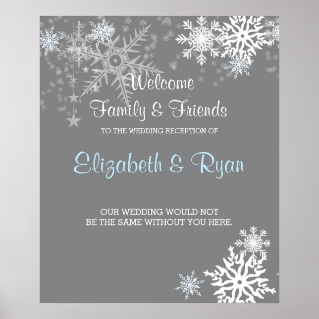 Winter, Snowflakes, Custom Wedding Welcome Poster (Devant)
