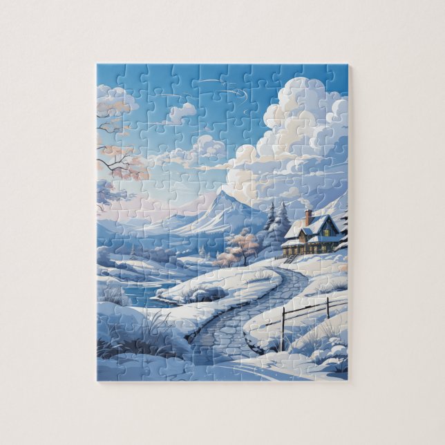 Winter Snowy Mountain in the Country Puzzle (Vertical)