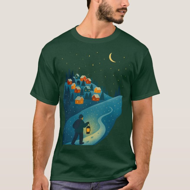 Winter Village Lantern Walk Night  Dark T-Shirt (Devant)