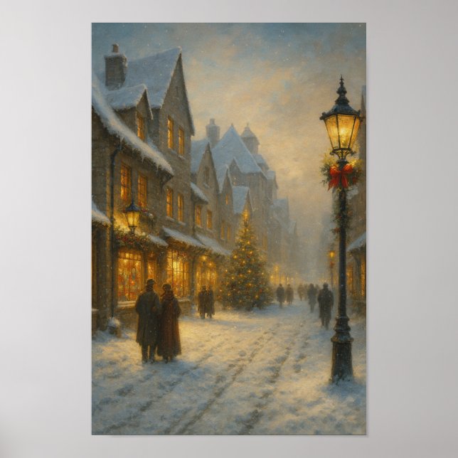 Winter Village Street Cozy Christmas Town Poster  (Devant)