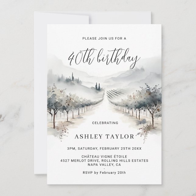 Winter Vineyard Birthday Invitation Wine Any Age  (Devant)