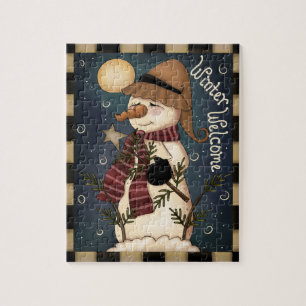 Winter Welcome Folk art Snowman Puzzle