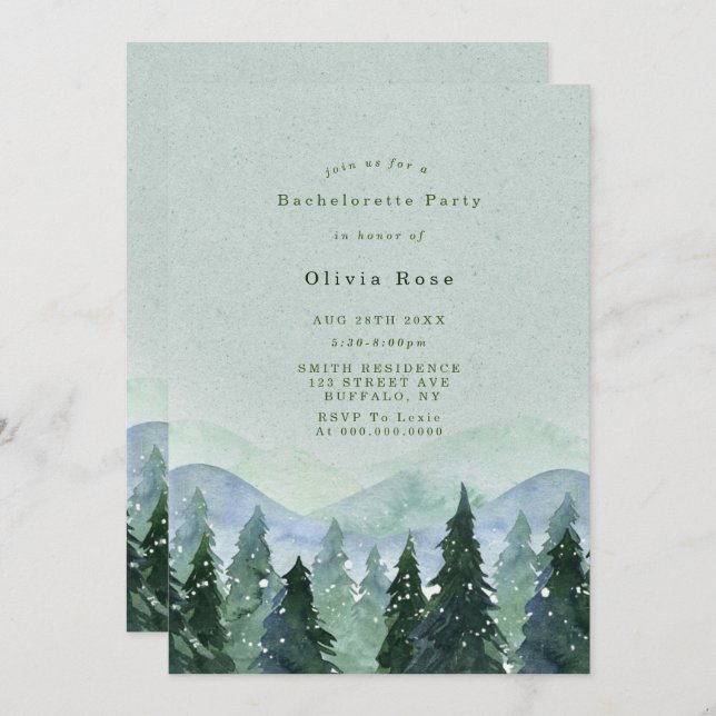 Winter Wilderness Scène Bachelorette Invitations d (Devant / Derrière)