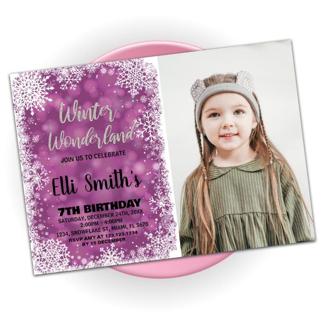 Winter Wonderland Anniversaire Invitations avec ph (Winter Wonderland Birthday Invitations with photo)