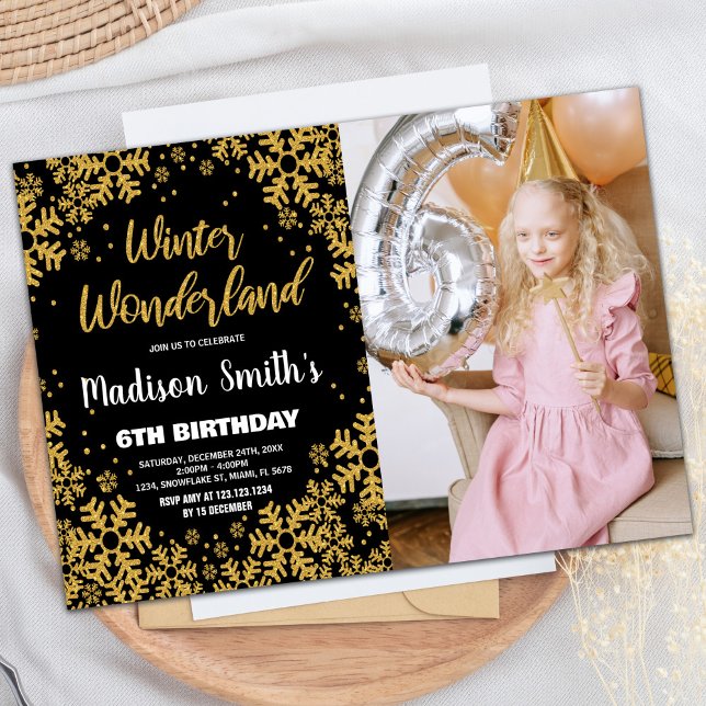 Winter Wonderland Anniversaire Invitations Black P (Winter Wonderland Birthday Invitations Black Photo)