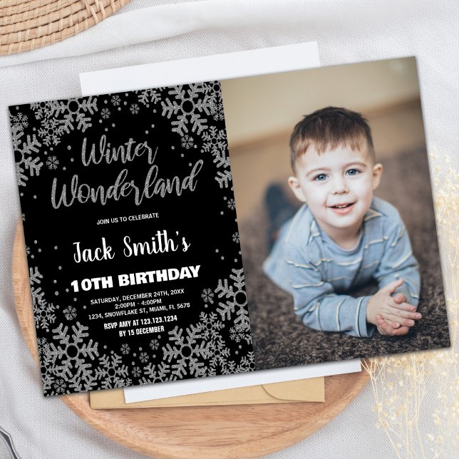 Winter Wonderland Anniversaire Invitations Black P (Winter Wonderland Birthday Invitations Black Photo)