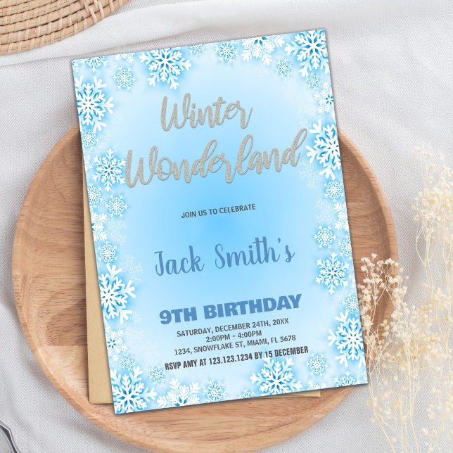 Winter Wonderland Anniversaire Invitations Bleu (Winter Wonderland Birthday Invitations Blue)