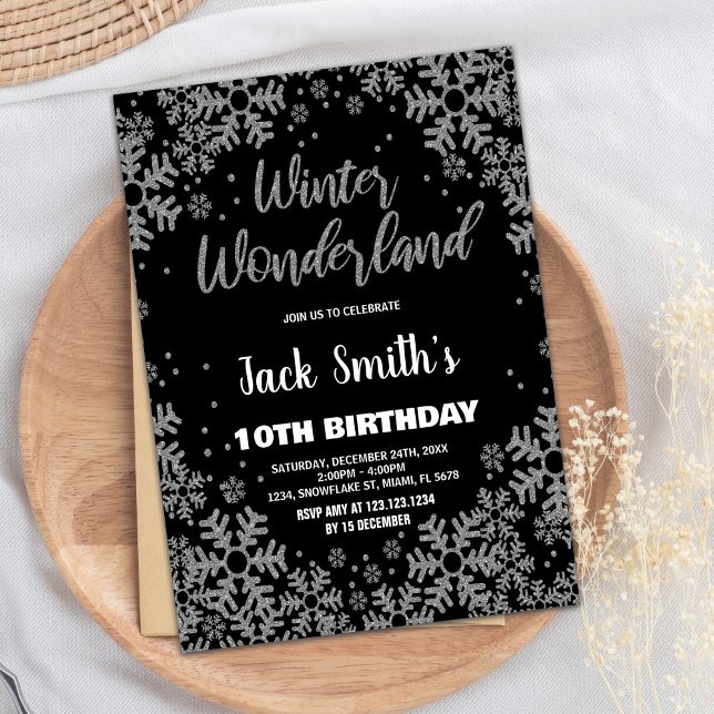 Winter Wonderland Anniversaire Invitations Noir (Winter Wonderland Birthday Invitations Black)