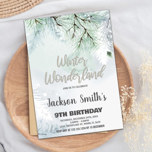 Winter Wonderland Anniversaire Invitations Pine Si (Winter Wonderland Birthday Invitations Pine Silver)