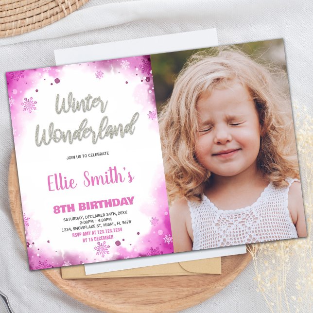 Winter Wonderland Anniversaire Invitations Pink Ph (Winter Wonderland Birthday Invitations Pink Photo)