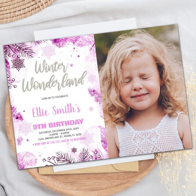 Winter Wonderland Anniversaire Invitations Pink Ph (Winter Wonderland Birthday Invitations Pink Photo)