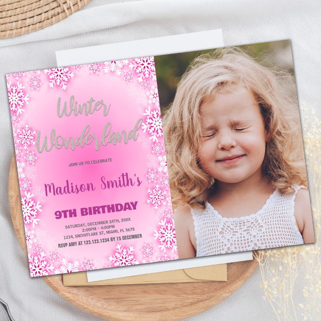 Winter Wonderland Anniversaire Invitations Pink Ph (Winter Wonderland Birthday Invitations Pink Photo)