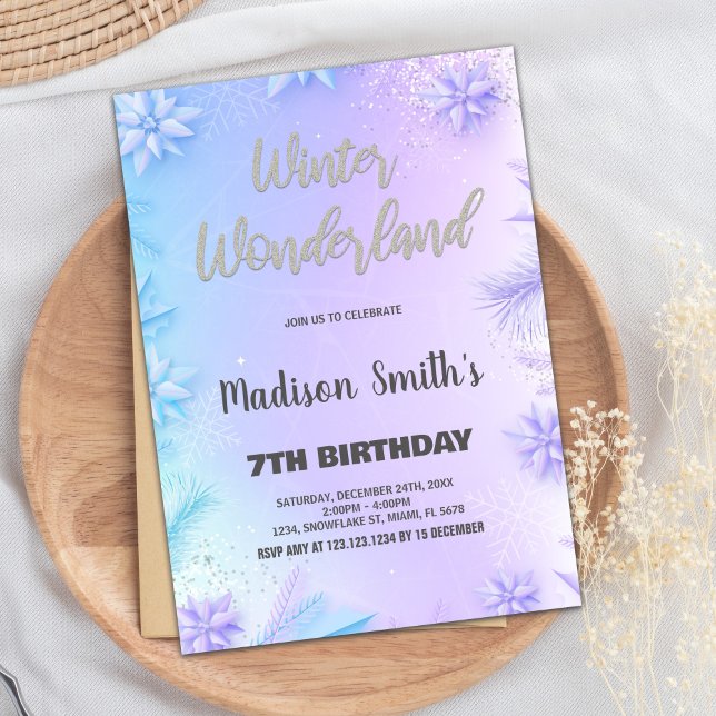 Winter Wonderland Anniversaire Invitations Purple (Winter Wonderland Birthday Invitations Purple)