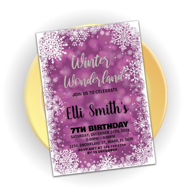 Winter Wonderland Anniversaire Invitations Purple (Winter Wonderland Birthday Invitations Purple)