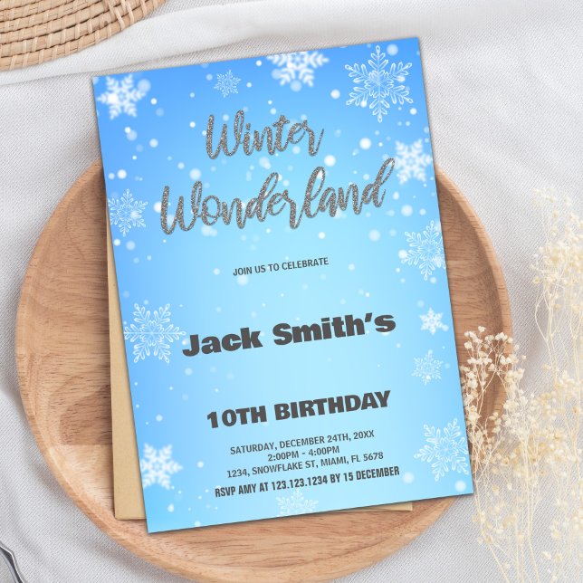 Winter Wonderland Anniversaire Invitations Silver  (Winter Wonderland Birthday Invitations Silver Blue)
