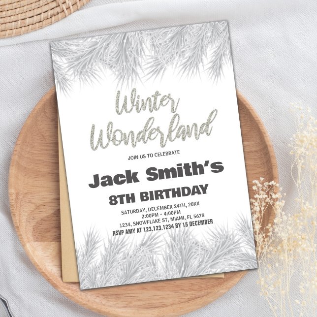 Winter Wonderland Anniversaire Invitations Silver  (Winter Wonderland Birthday Invitations Silver Pine)