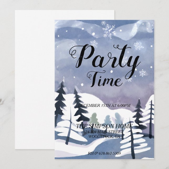 Winter Wonderland Aquarelle Noël Invitation (Devant / Derrière)