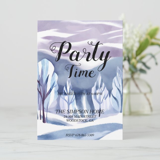 Winter Wonderland Aquarelle Noël Invitation (Debout devant)