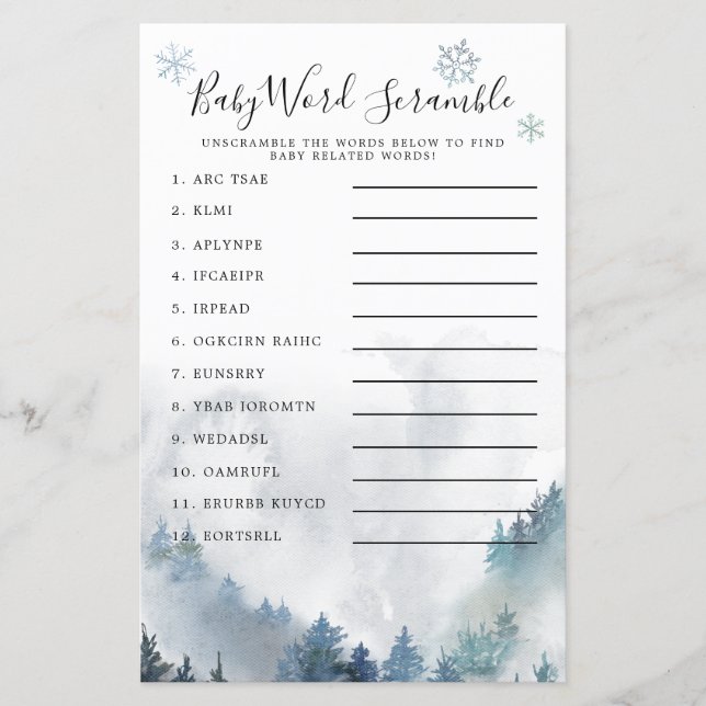 Winter Wonderland Blue Baby Word Scramble Jeu (Devant)