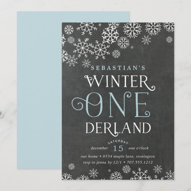 Winter Wonderland Chalkboard Premier Invitation d' (Devant / Derrière)