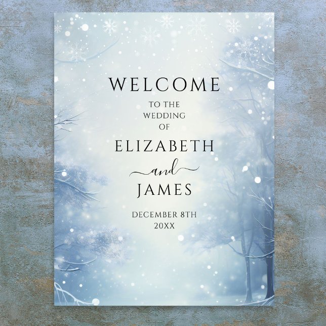 Winter Wonderland Forest Mariage Affiche de bienve (Winter Wonderland Forest Wedding Welcome Sign)