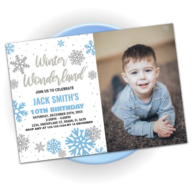 Winter Wonderland Invitations Anniversaire Photo b (Winter Wonderland Birthday Invitations White Photo)