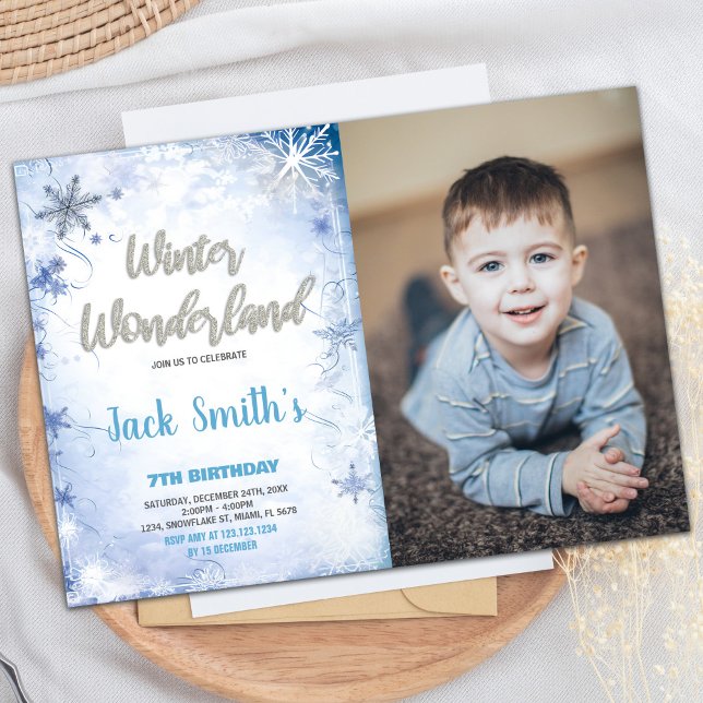 Winter Wonderland Invitations Blue Silver Photo (Winter Wonderland Invitations Blue Silver Photo)