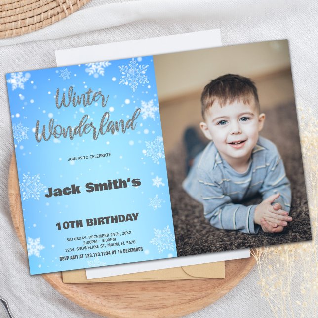 Winter Wonderland Invitations d'anniversaire avec  (Winter Wonderland Birthday Invitations with Photo)