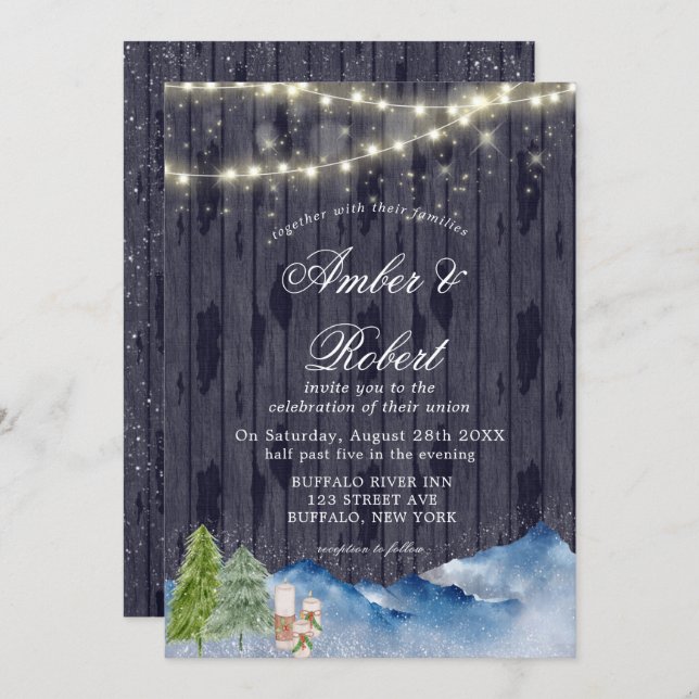 Winter Wonderland | Invitations de mariage peint (Devant / Derrière)