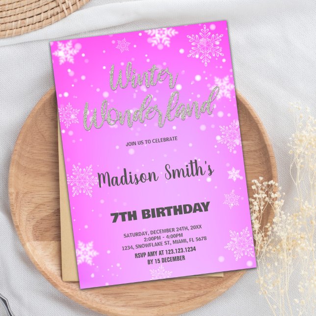 Winter Wonderland Invitations Gold Parties scintil (Winter Wonderland Invitations Gold Glitter Pink)