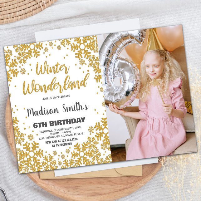 Winter Wonderland Invitations Gold Parties scintil (Winter Wonderland Invitations Gold Glitter Photo)