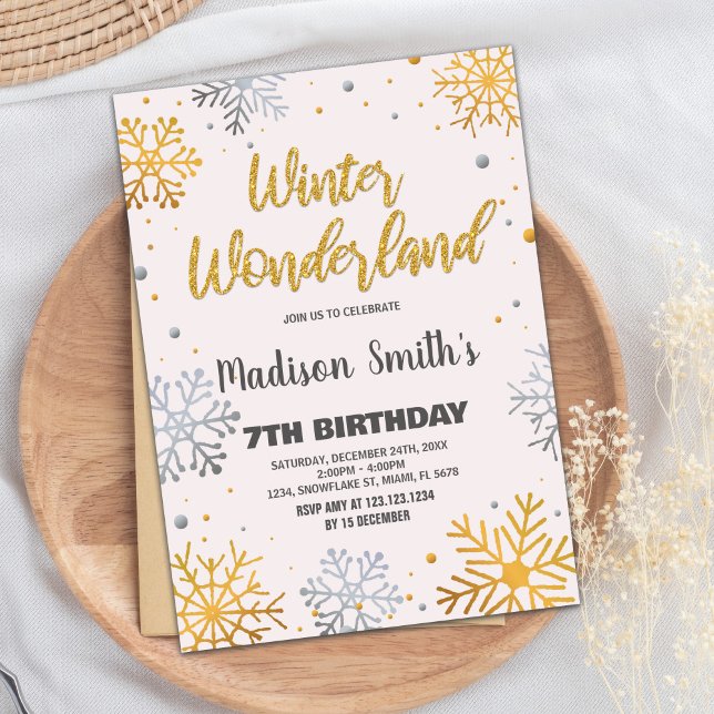 Winter Wonderland Invitations Parties scintillant  (Winter Wonderland Invitations Snow Gold Glitter)