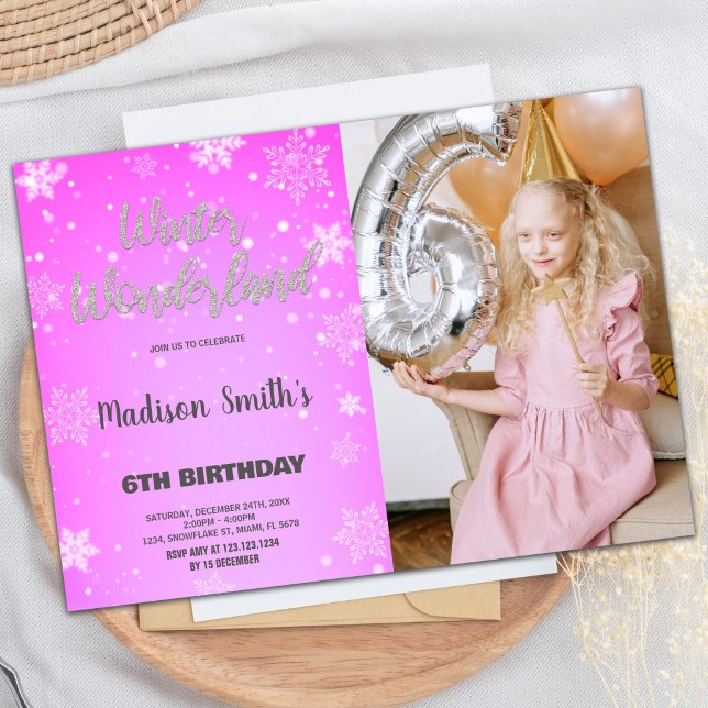 Winter Wonderland Invitations Parties scintillant  (Winter Wonderland Invitations Pink Glitter Photo)