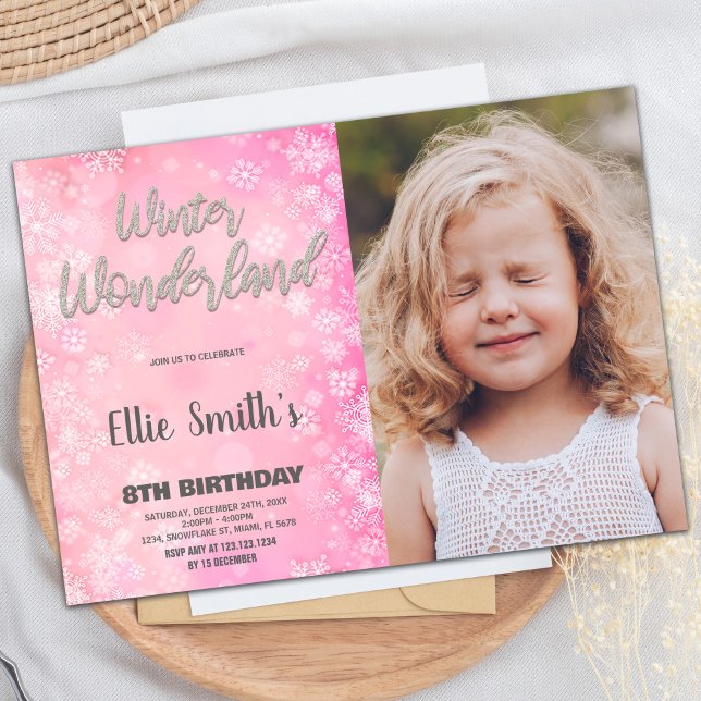 Winter Wonderland Invitations Pink Silver Photo (Winter Wonderland Invitations Pink Silver Photo)
