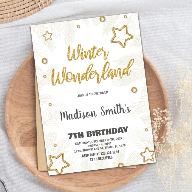 Winter Wonderland Invitations Star Gold Parties sc (Winter Wonderland Invitations Star Gold Glitter)