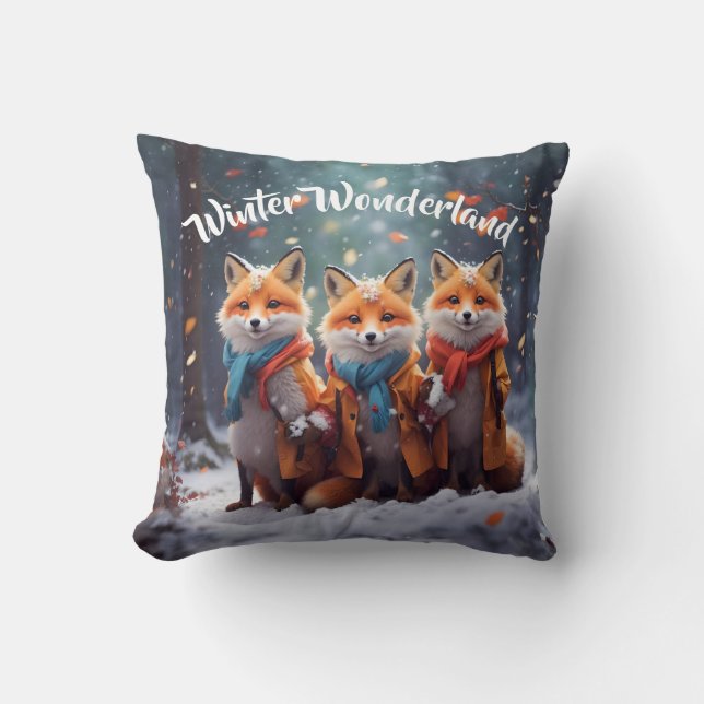 Winter Wonderland Jeter Oreiller mignon Foxes sour (Recto)