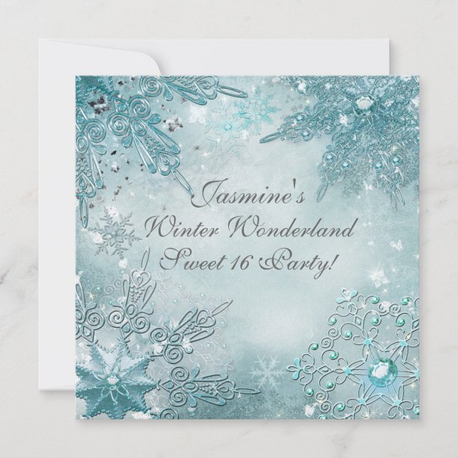 Winter Wonderland Magique Snowflakes Invitation (Devant)